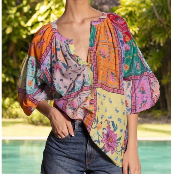 Lola Australia Twenty Shirt Animal Swirl Navy Print Cotton Coastal Resort Boho - Picture 13 of 13